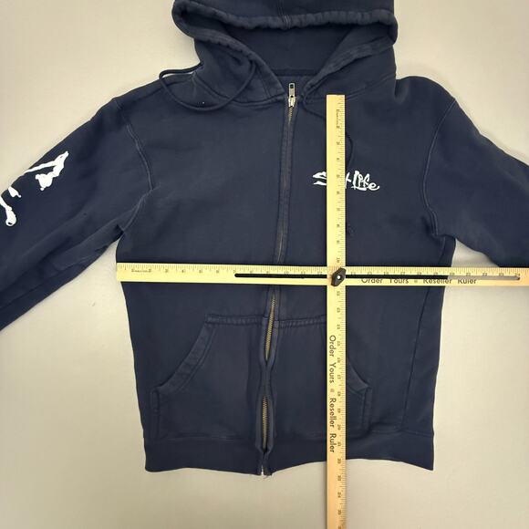 Salt Life Live Salty Full Zip Hoodie Navy Graphic Back Logo Sleeve Print - Picture 3 of 3